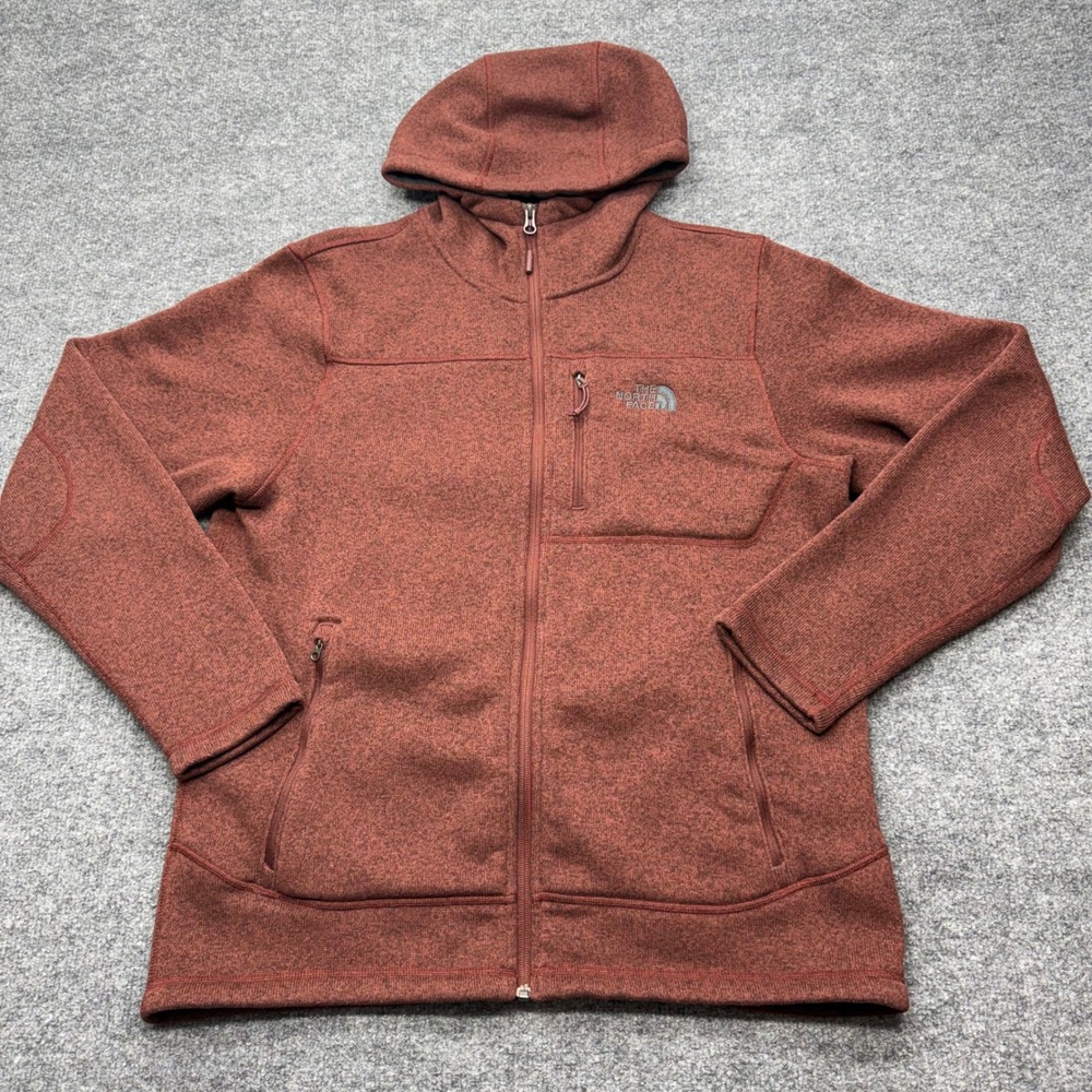 The North Face Mens Gordon Lyons Full Zip Hoodie Red Heather Fleece Jacket L